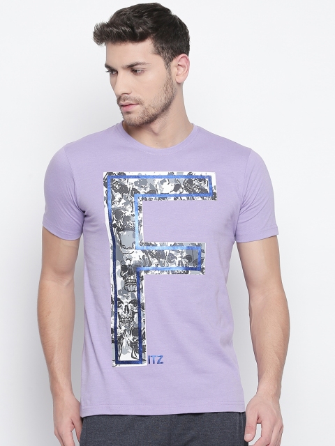 

FiTZ Men Lavender Printed Round Neck T-shirt