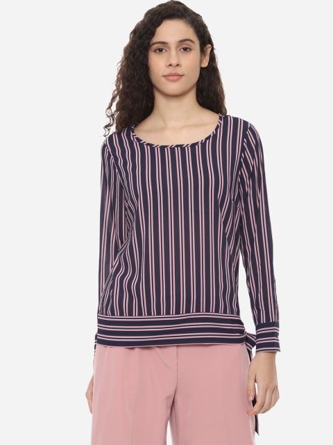 

Allen Solly Woman Navy & Pink Blue Striped Top, Navy blue