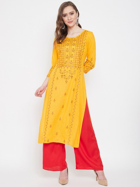 

Prakhya Women Yellow & Red Printed Kurta with Palazzos