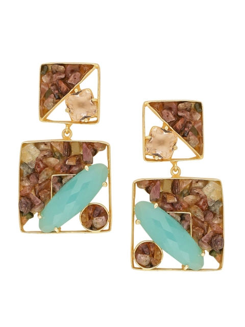 

NITAARA Gold-Plated & Brown Handcrafted Circular Tourmaline Drop Earrings