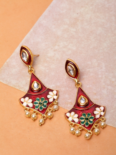 

Infuzze Maroon & Gold-Toned Classic Drop Earrings