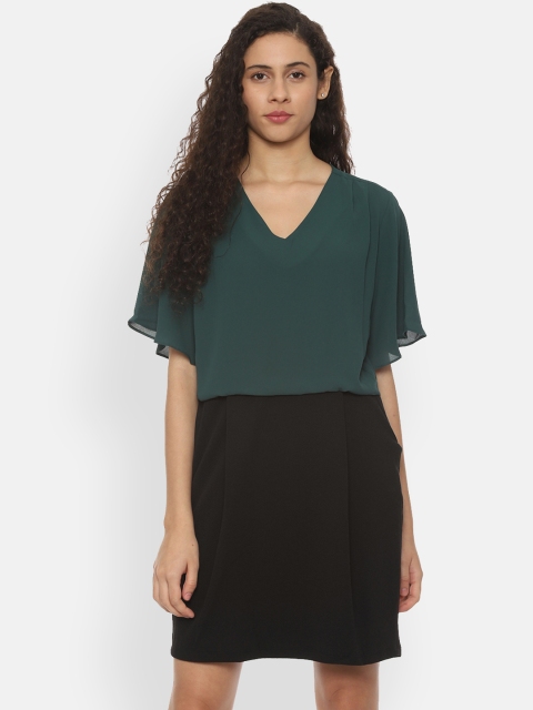 

Allen Solly Woman Women Green & Black Colourblocked Fit and Flare Dress