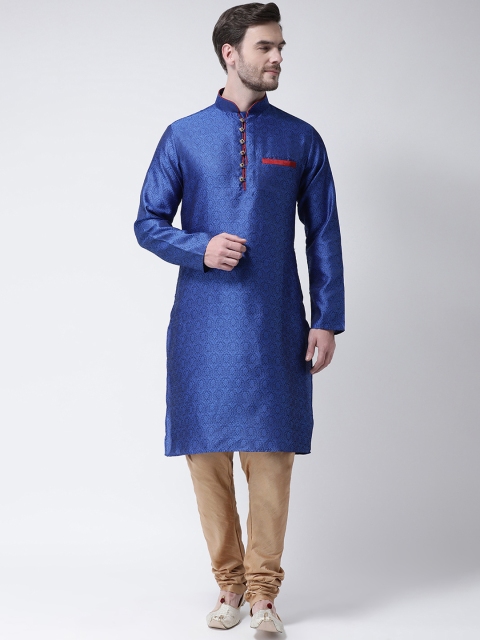 

SG LEMAN Men Blue & Gold-Coloured Self Design Kurta with Churidar