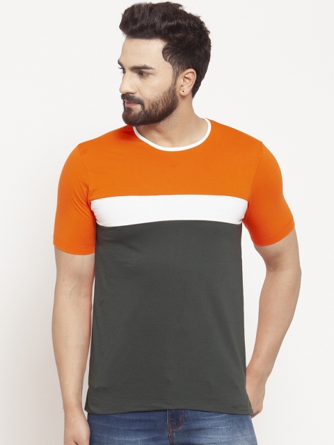 

Kalt Men Orange & Grey Colourblocked Round Neck T-shirt