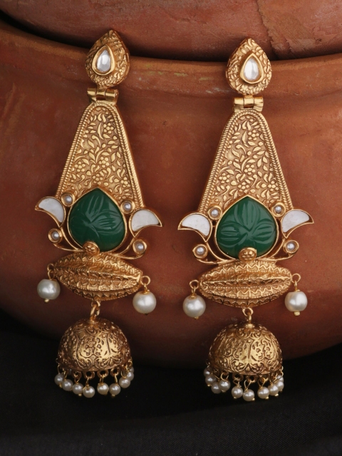 

Tistabene Gold-Plated & Green Classic Jhumkas