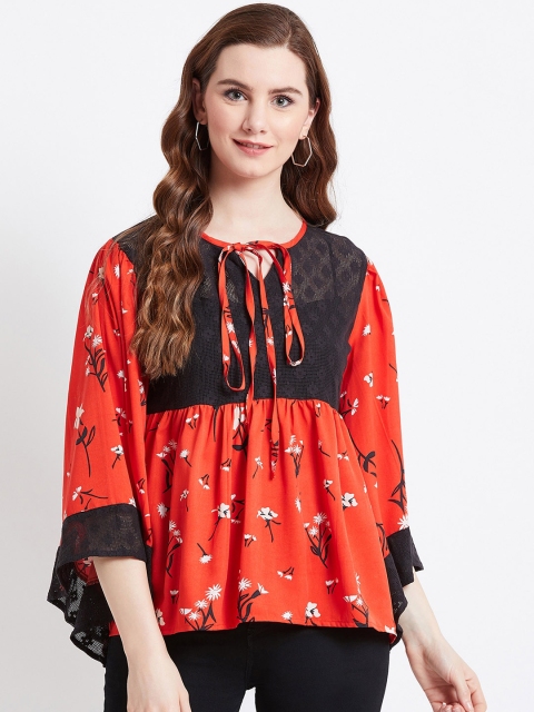 

AkaAyu Women Red & Black Printed A-Line Top