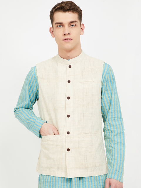 

Melange by Lifestyle Men Beige Solid Pure Cotton Nehru Jacket