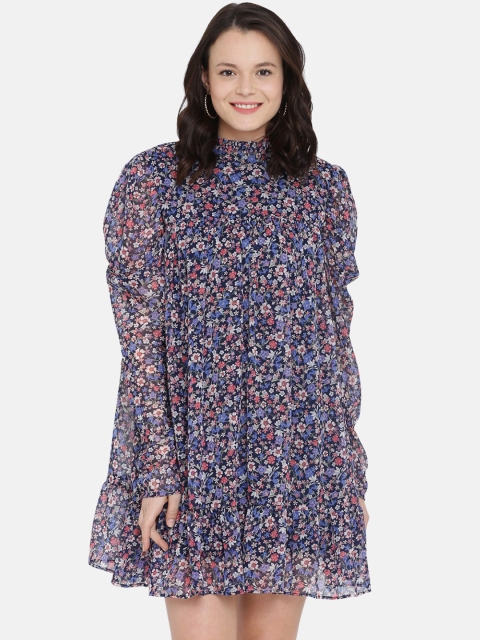 

ISU Women Blue Floral Printed A-Line Dress