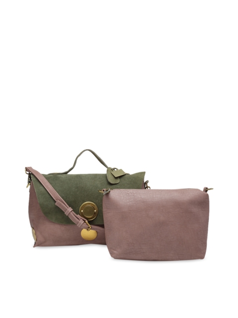 

Ladida Mauve & Green Colourblocked Handheld Bag
