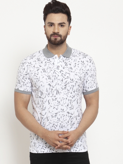 

WILD WEST Men White & Grey Printed Polo Collar T-shirt