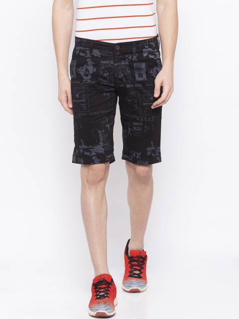 

SPYKAR Men Black & Blue Printed Slim Fit Regular Shorts