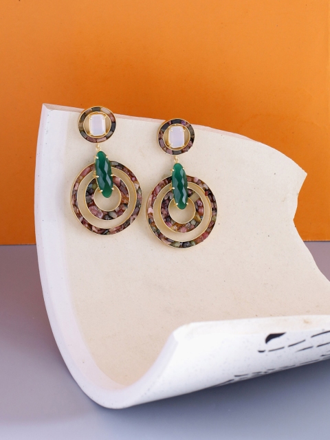 

NITAARA Brown & Green Gold-Plated Circular Drop Earrings