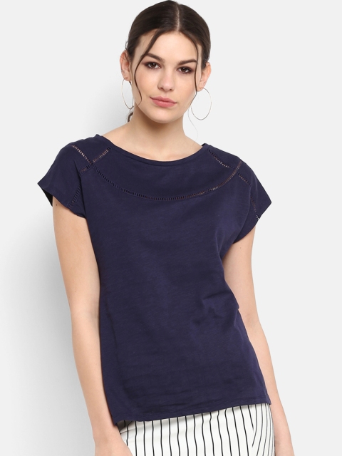 

KVL Women Navy Blue Solid Round Neck T-shirt