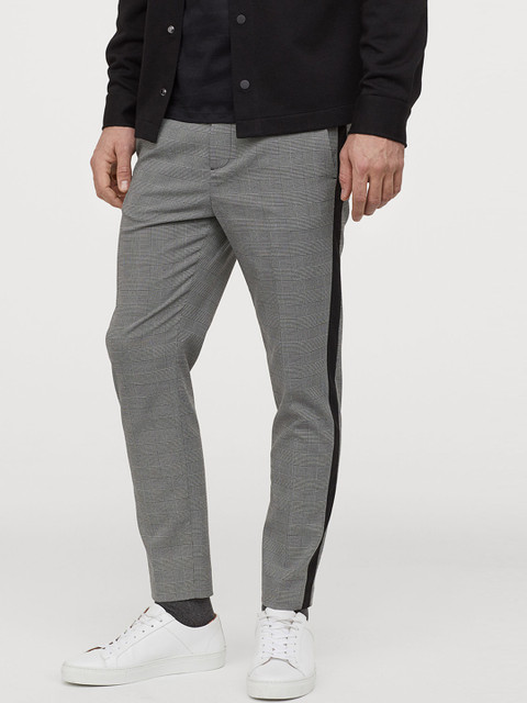 

H&M Men Grey Side-Striped Suit Trousers, Black