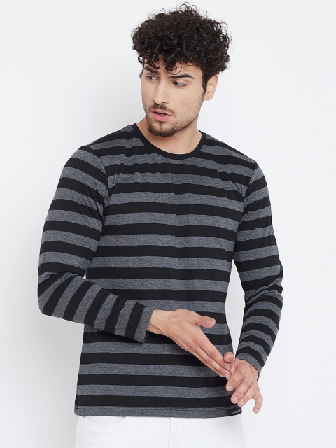 

LE BOURGEOIS Men Black & Grey Striped Round Neck T-shirt