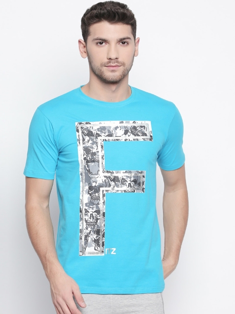 

FiTZ Men Turquoise Blue Printed Round Neck T-shirt