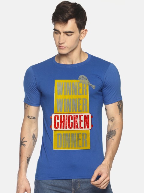 

Le Bison Men Blue Printed Round Neck T-shirt
