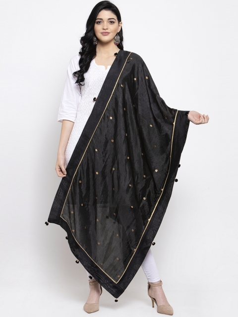 

Clora Creation Black & Gold-Coloured Polka Dot Printed Dupatta