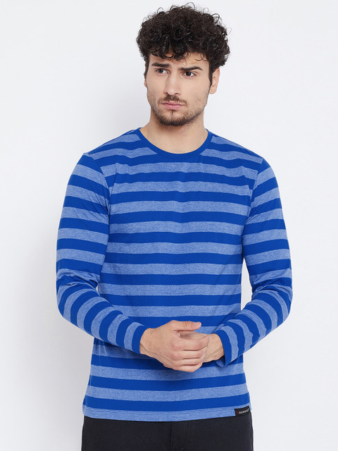

LE BOURGEOIS Men Blue Striped Round Neck T-shirt