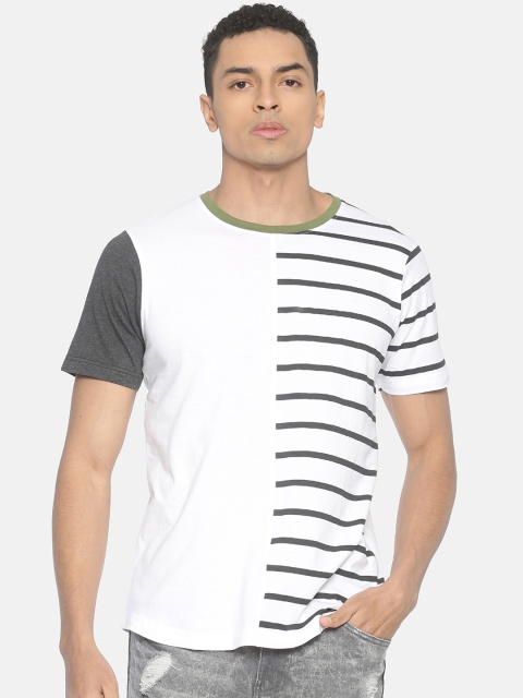 

IMPACKT Men White & Grey Striped Round Neck T-shirt