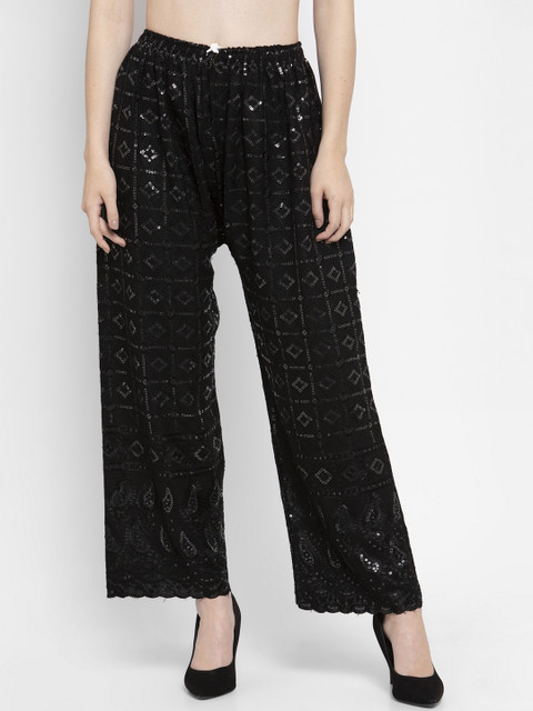 

Clora Creation Women Black Embellished Straight Palazzos