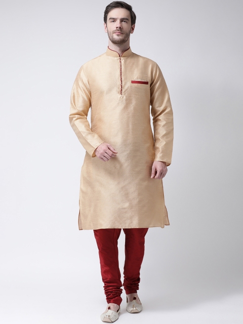 

SG LEMAN Men Cream-Coloured & Red Self Design Kurta with Pyjamas