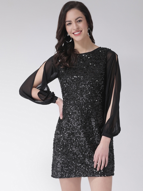 

Latin Quarters Women Black Embellished Sheath Dress