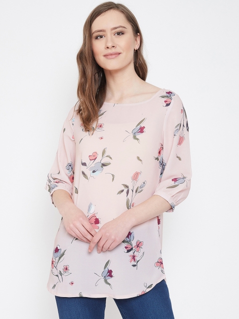 

Ruhaan's Women Peach-Coloured Summer Cool Floral Print Peach Tunic