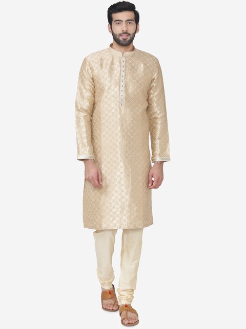 

Manyavar Men Beige Self Design Kurta with Churidar