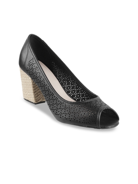 

Metro Women Black Solid Peep Toed Block Heels
