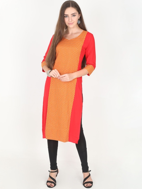 

Rasada Women Orange & Red Printed Straight Kurta