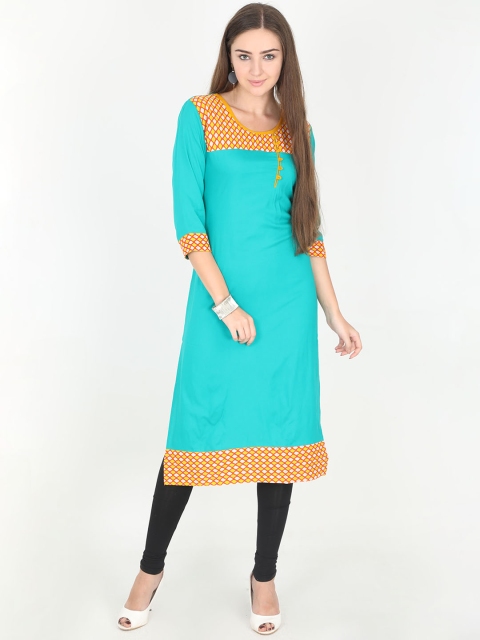 

Rasada Women Yellow & Sea Green Printed Straight Kurta