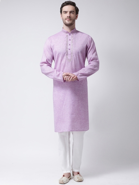 

SG LEMAN Men Lavender & White Embroidered Kurta with Pyjamas