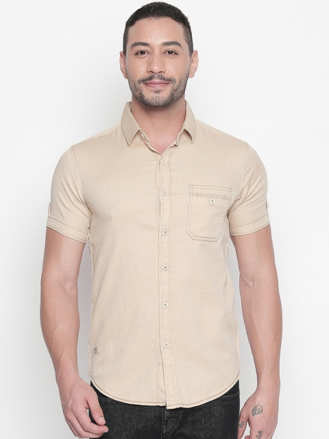 

Mufti Men Beige Slim Fit Solid Casual Shirt