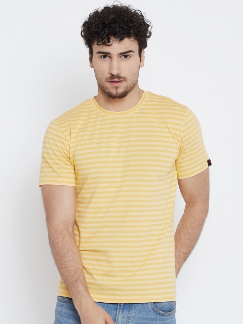

LE BOURGEOIS Men Yellow Striped Round Neck T-shirt