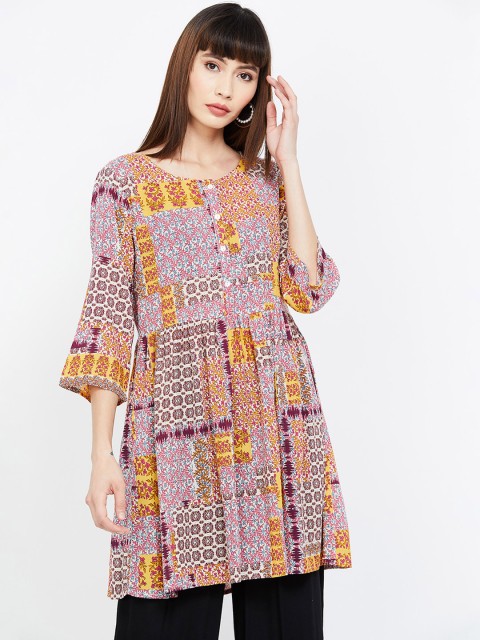 

Colour Me by Melange Women White & Yellow Printed Tunic