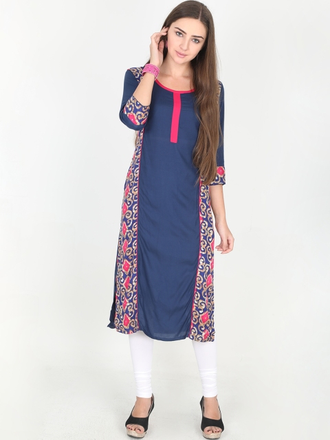 Rasada Women Blue & Magenta Printed Straight Kurta