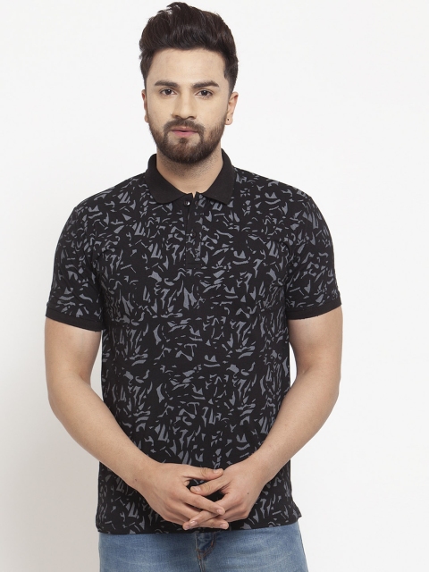 

WILD WEST Men Black & Grey Printed Polo Collar T-shirt