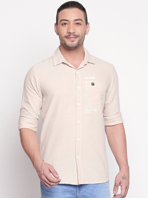 

Mufti Men Beige Slim Fit Solid Casual Shirt