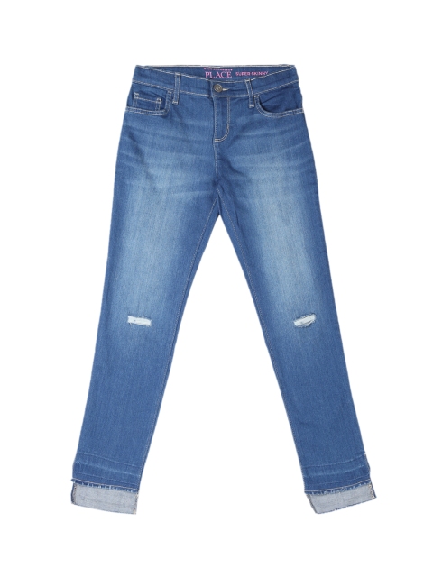 

The Childrens Place Girls Blue Super Skinny Fit Mid-Rise Low Distress Stretchable Jeans
