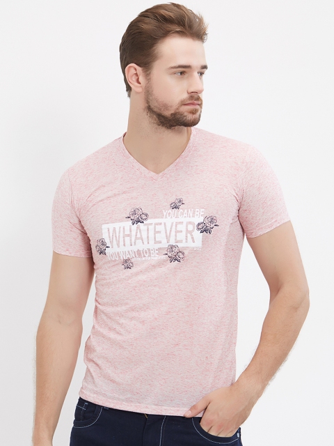 

FiTZ Men Pink Printed V-Neck T-shirt