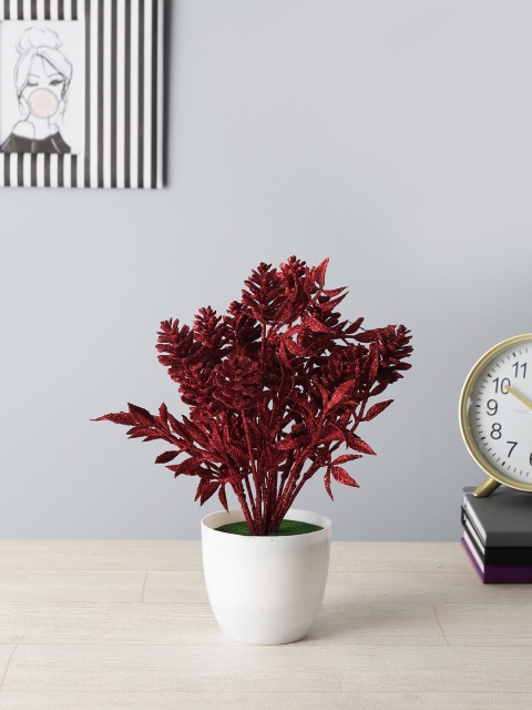 

FOLIYAJ Red Spray Painted Artificial Pine Cone Plant With White Pot