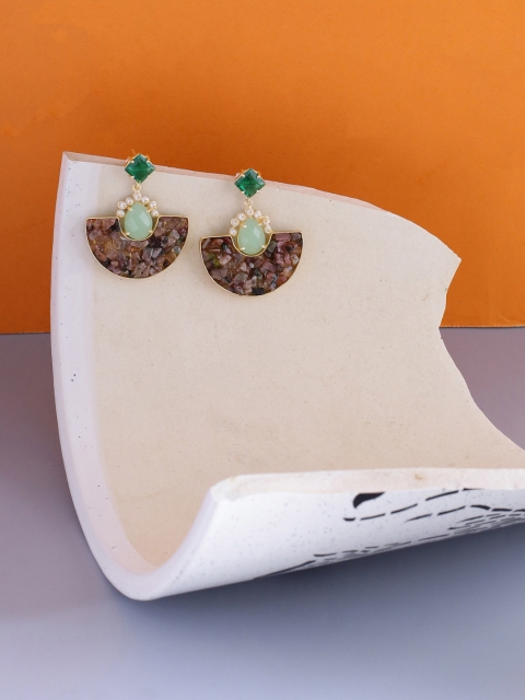 

NITAARA Gold-Plated & Green Handcrafted Contemporary Tourmaline Drop Earrings