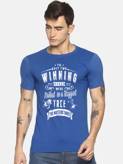

Le Bison Men Blue Printed Round Neck T-shirt