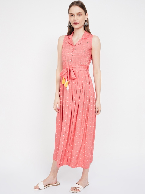 

Colour Me by Melange Women Coral Pink Printed Shirt Dress