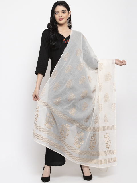 

Clora Creation White & Gold-Coloured Printed Dupatta