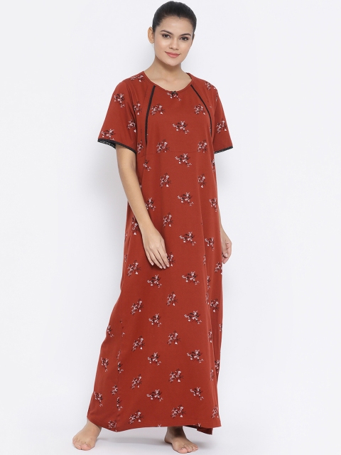

Kanvin Maroon Printed Maternity Nightdress