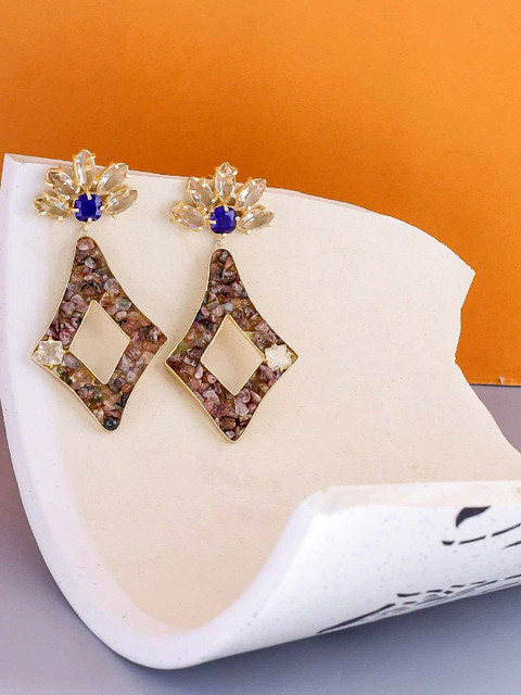 

NITAARA Gold-Plated & Brown Handcrafted Geometric Tourmaline Drop Earrings