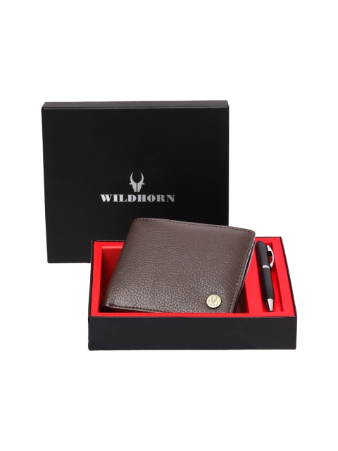 

WildHorn Men Brown & Black RFID Protected Genuine Leather Wallet & Pen