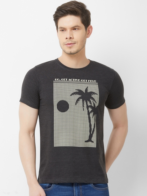 

FiTZ Men Grey Printed Round Neck T-shirt